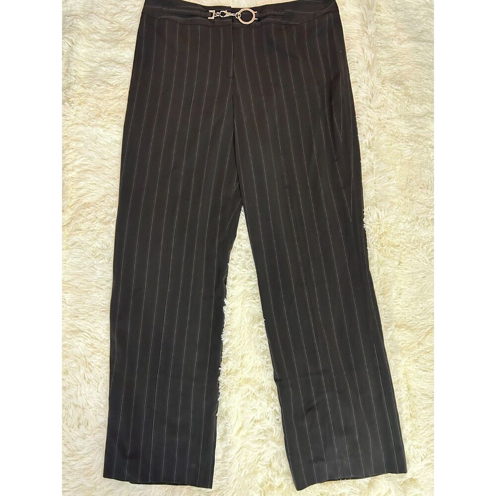 Larry Levine Black Pinstripe Stretch Dress Pants Gold Hardware Size 14